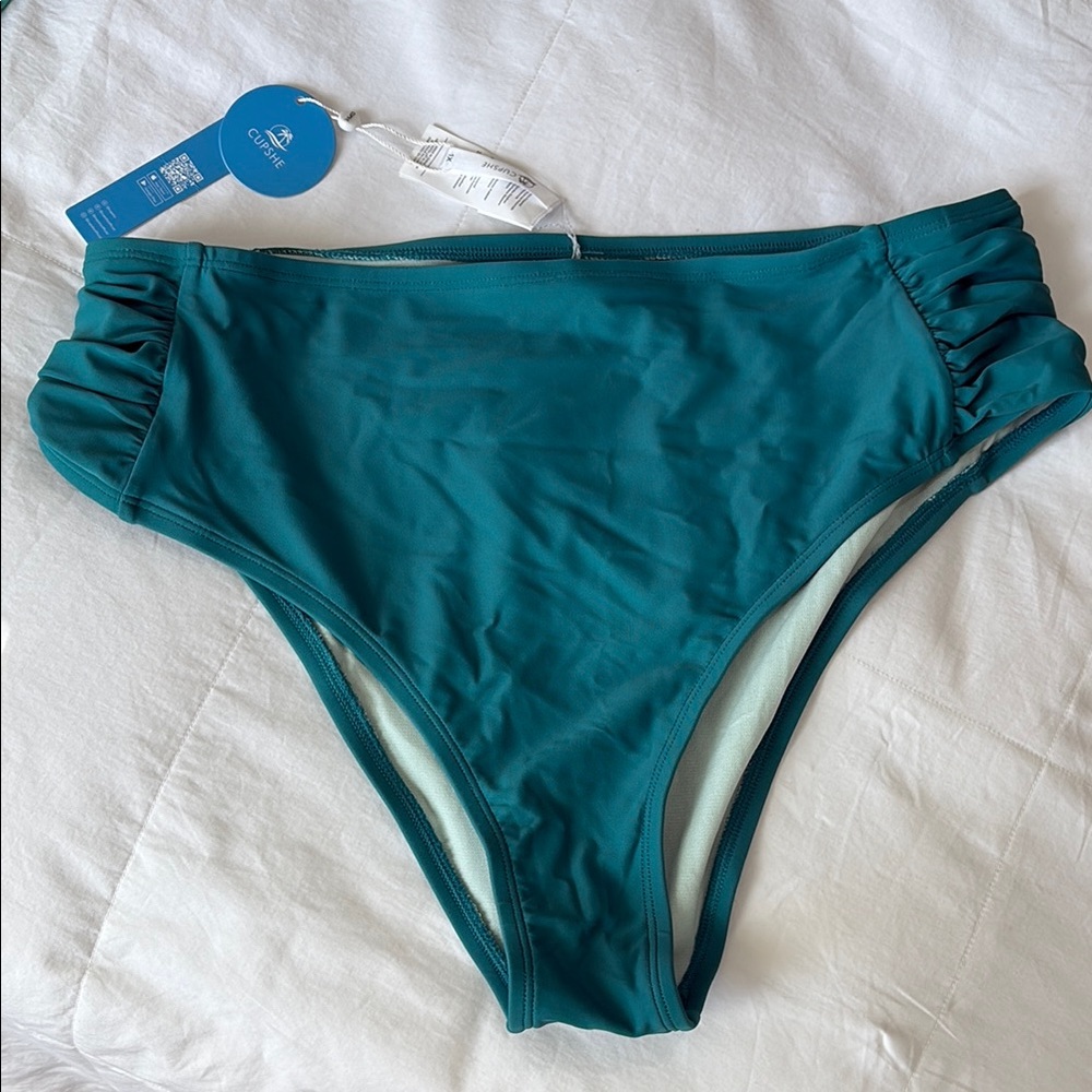 Cupshe Women's Teal High-Waisted Bikini Bottom